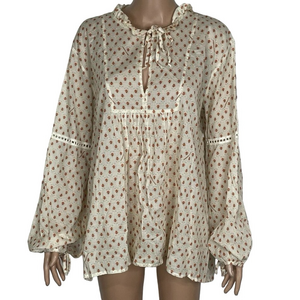 NEW LFDL Women's Beige Ruffled Long Sleeve Blouse Size L